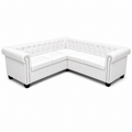 Canapé d'angle Chesterfield 5 places blanc cuir artificiel