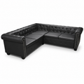 Canapé d'angle Chesterfield 5 places noir cuir artificiel
