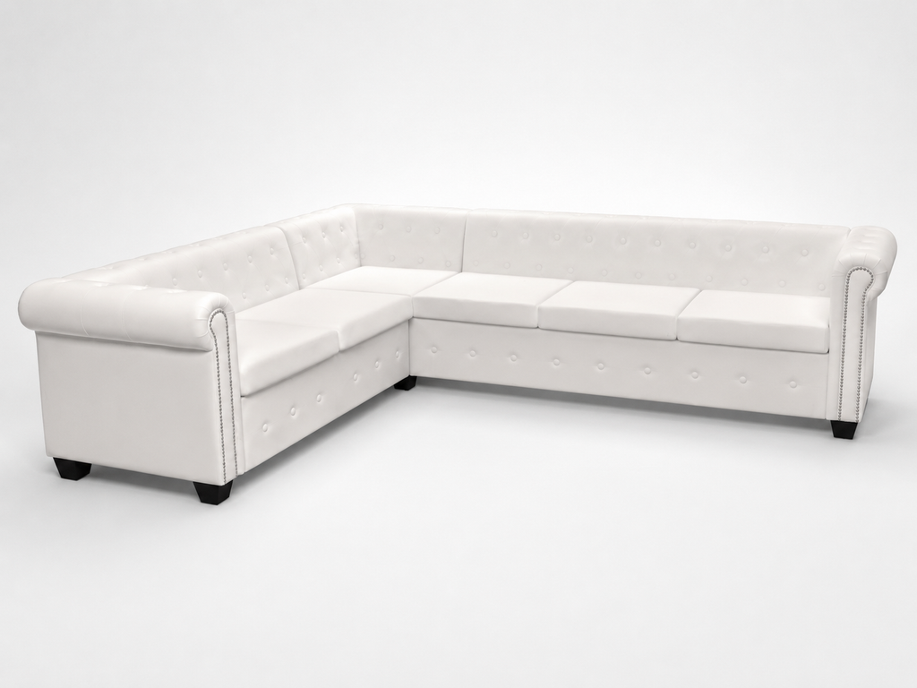 Canapé d'angle Chesterfield 6 places blanc cuir artificiel