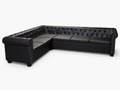 Canapé d'angle Chesterfield 6 places noir cuir artificiel