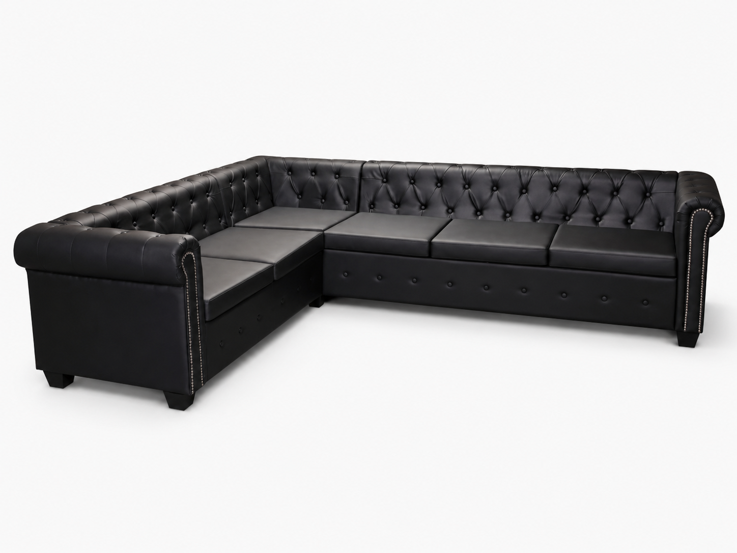 Canapé d'angle Chesterfield 6 places noir cuir artificiel