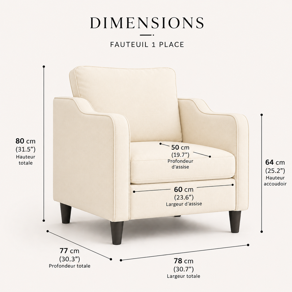 Fauteuil de salon crème en tissu