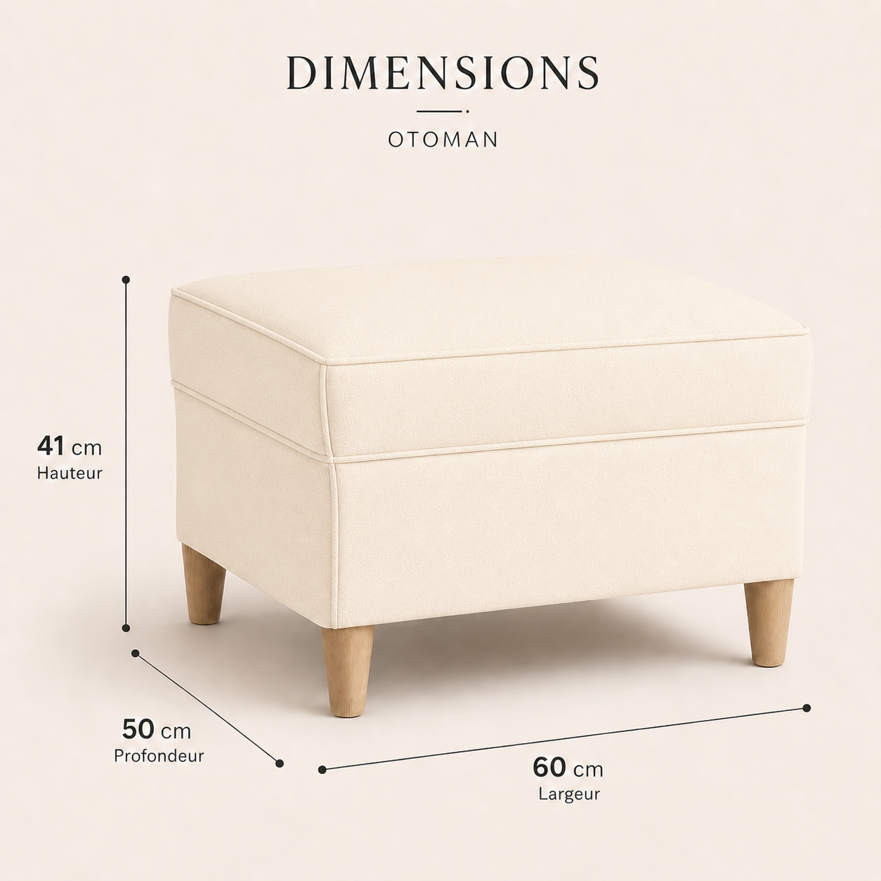 Tabouret repose-pieds crème 60x50x41 cm