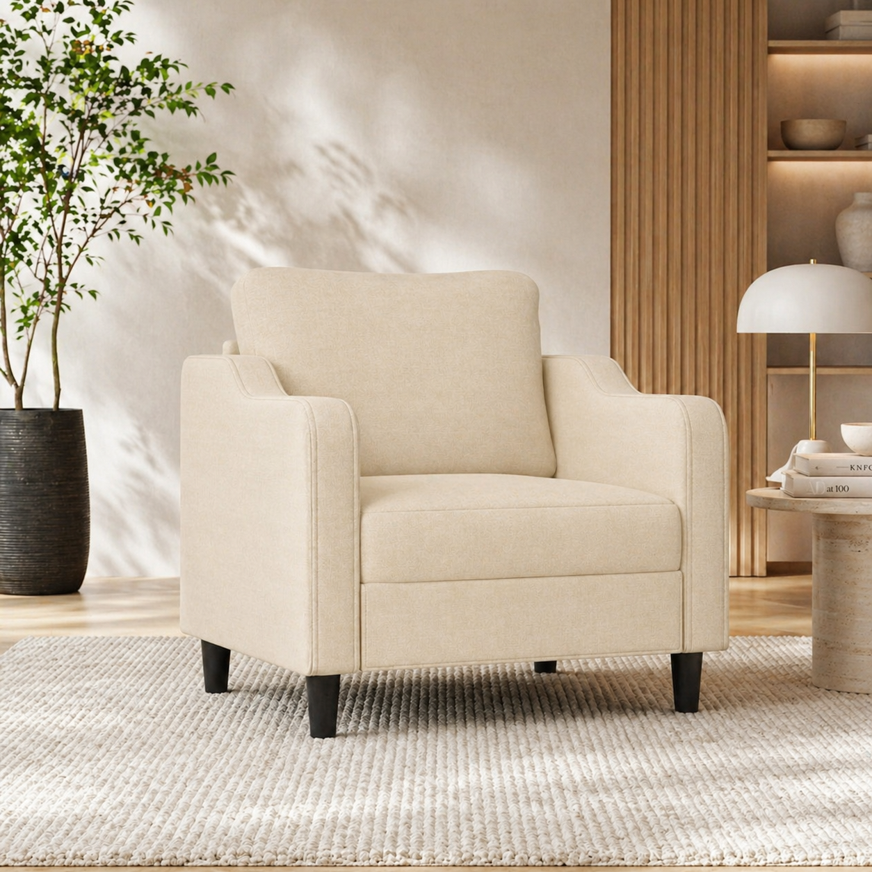 Fauteuil de salon crème en tissu