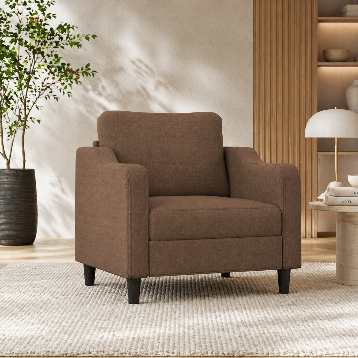 Fauteuil de salon marron en tissu