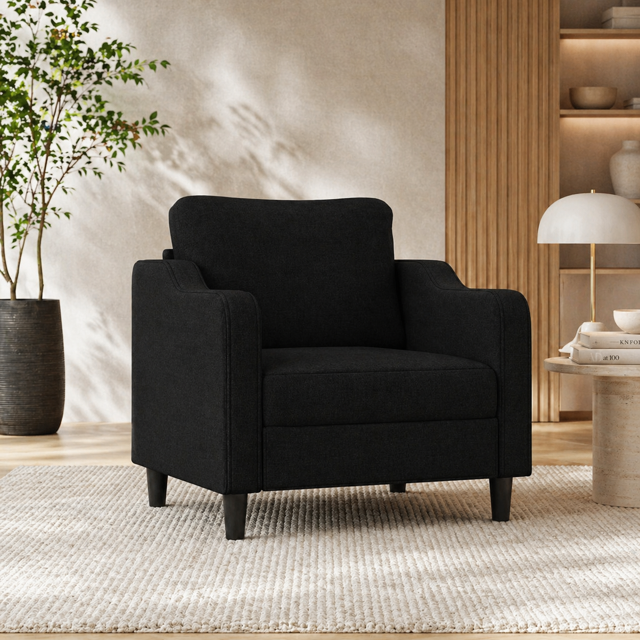 Fauteuil de salon noir en tissu