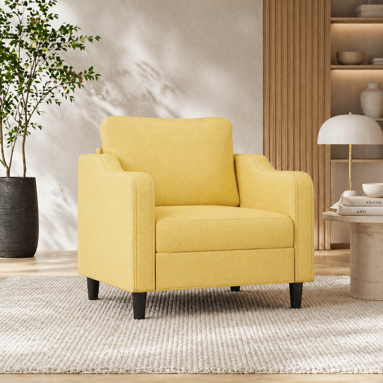 Fauteuil de salon jaune clair en tissu