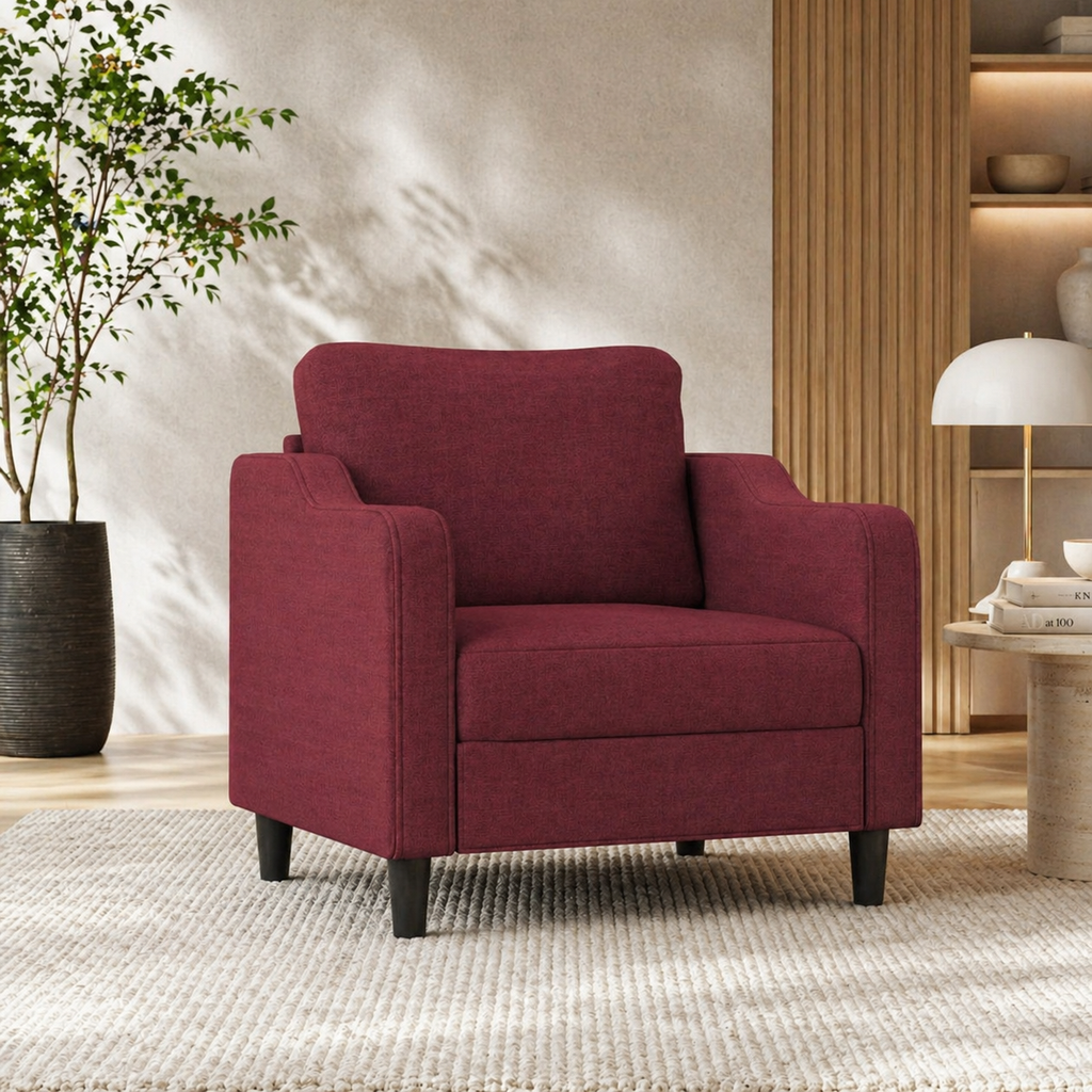 Fauteuil de salon rouge bordeaux en tissu