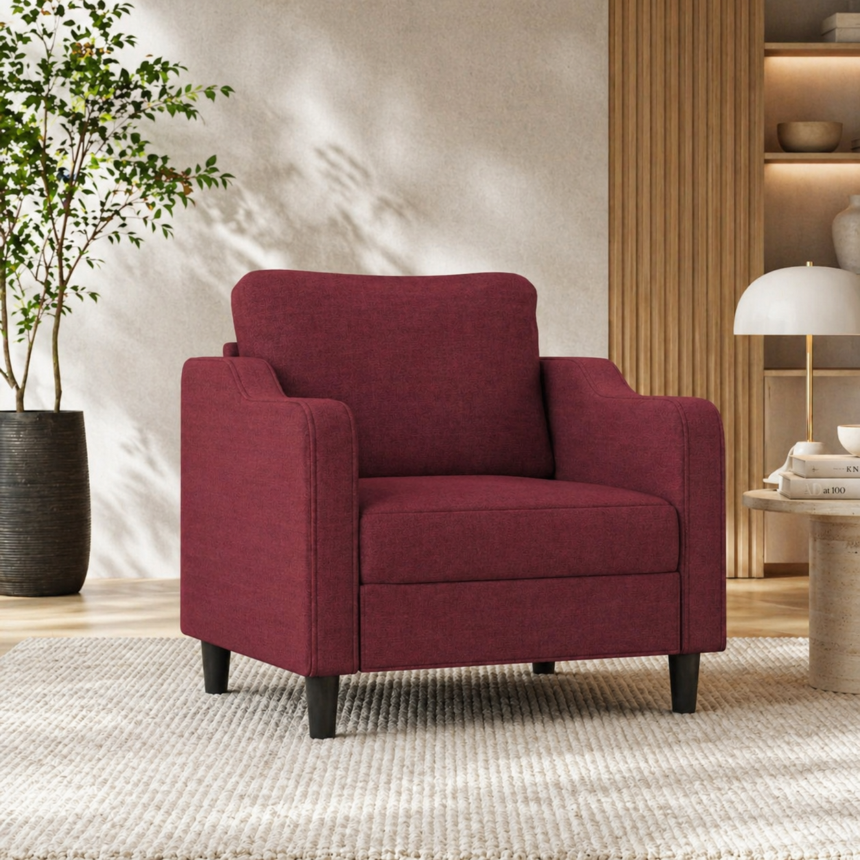 Fauteuil de salon rouge bordeaux en tissu