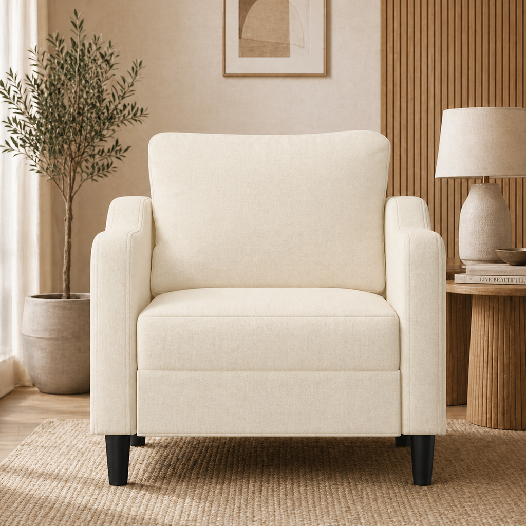 Fauteuil de salon crème en tissu