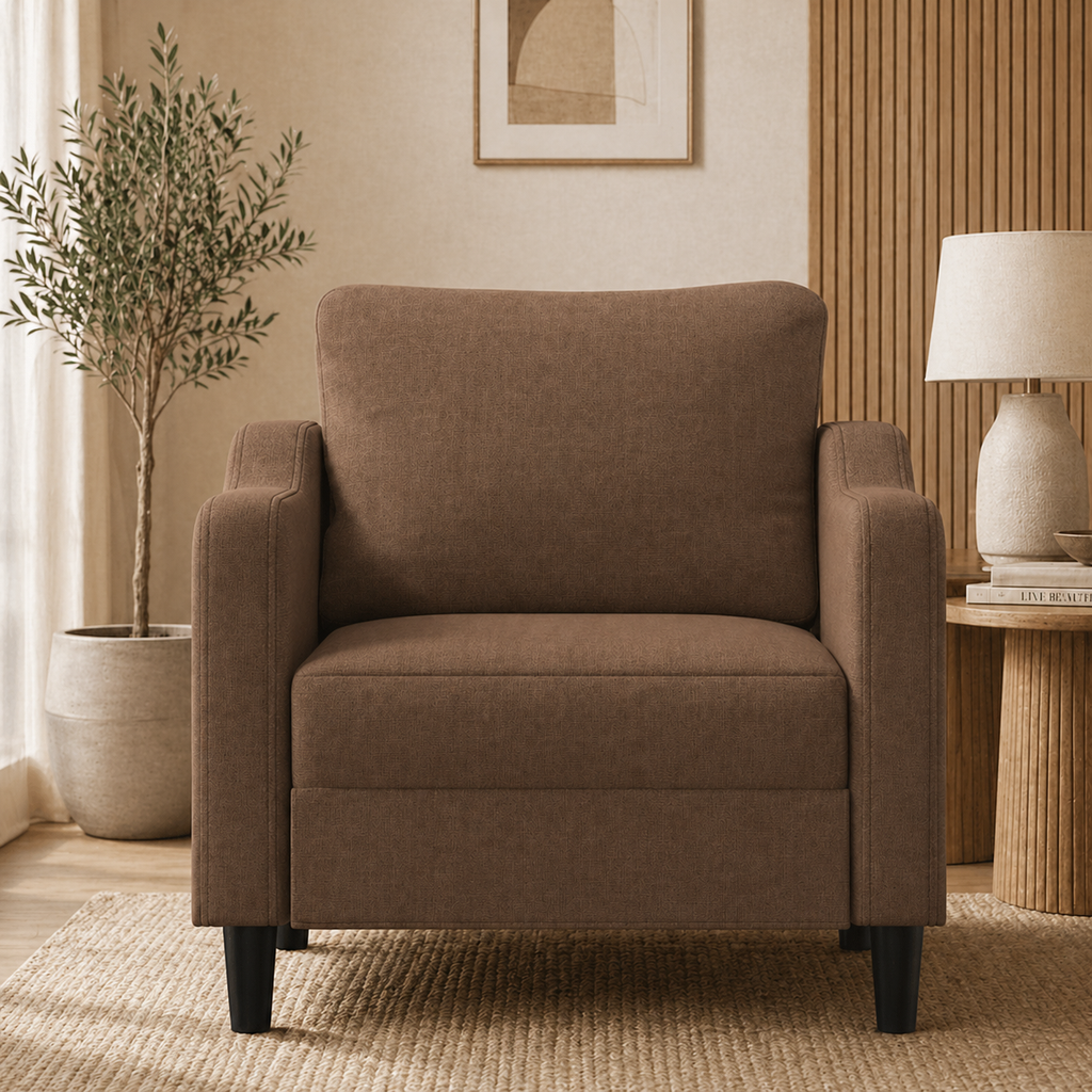 Fauteuil de salon marron en tissu
