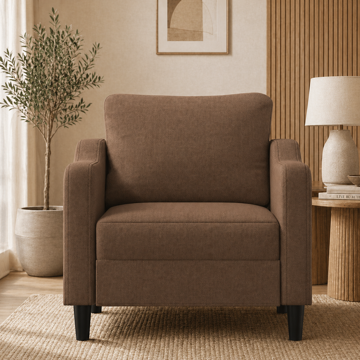 Fauteuil de salon marron en tissu