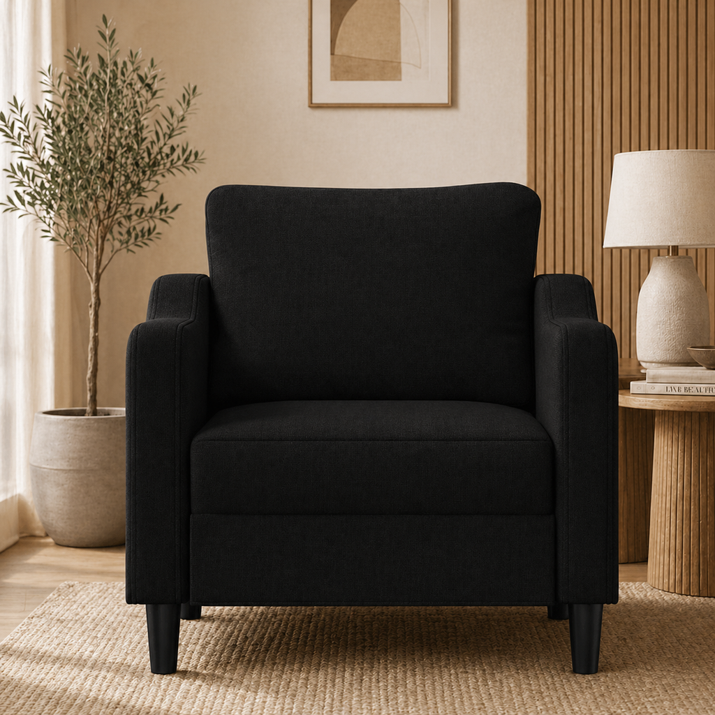 Fauteuil de salon noir en tissu