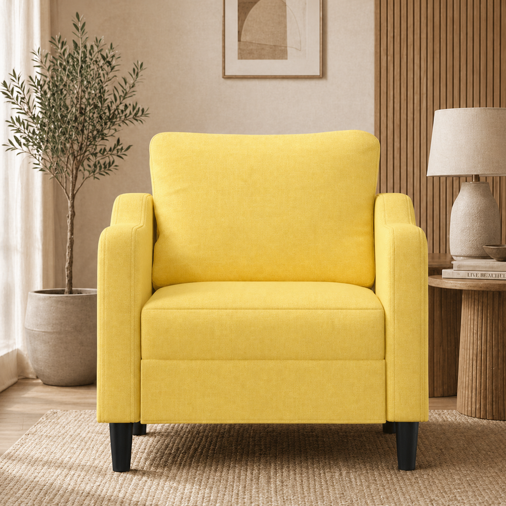 Fauteuil de salon jaune clair en tissu
