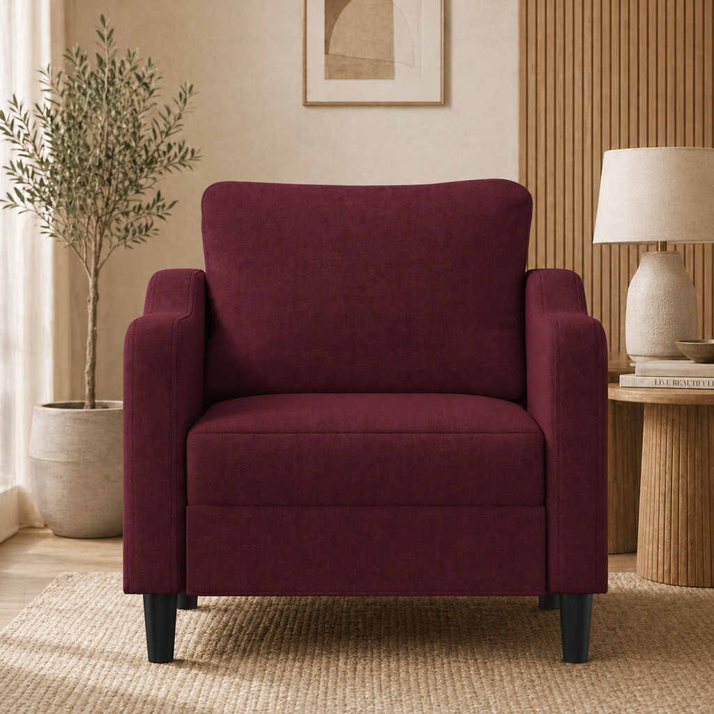 Fauteuil de salon rouge bordeaux en tissu