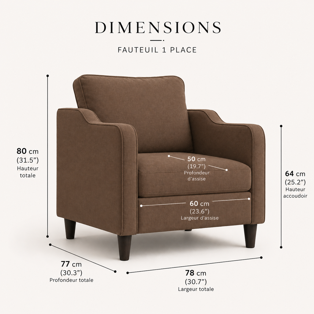 Fauteuil de salon marron en tissu