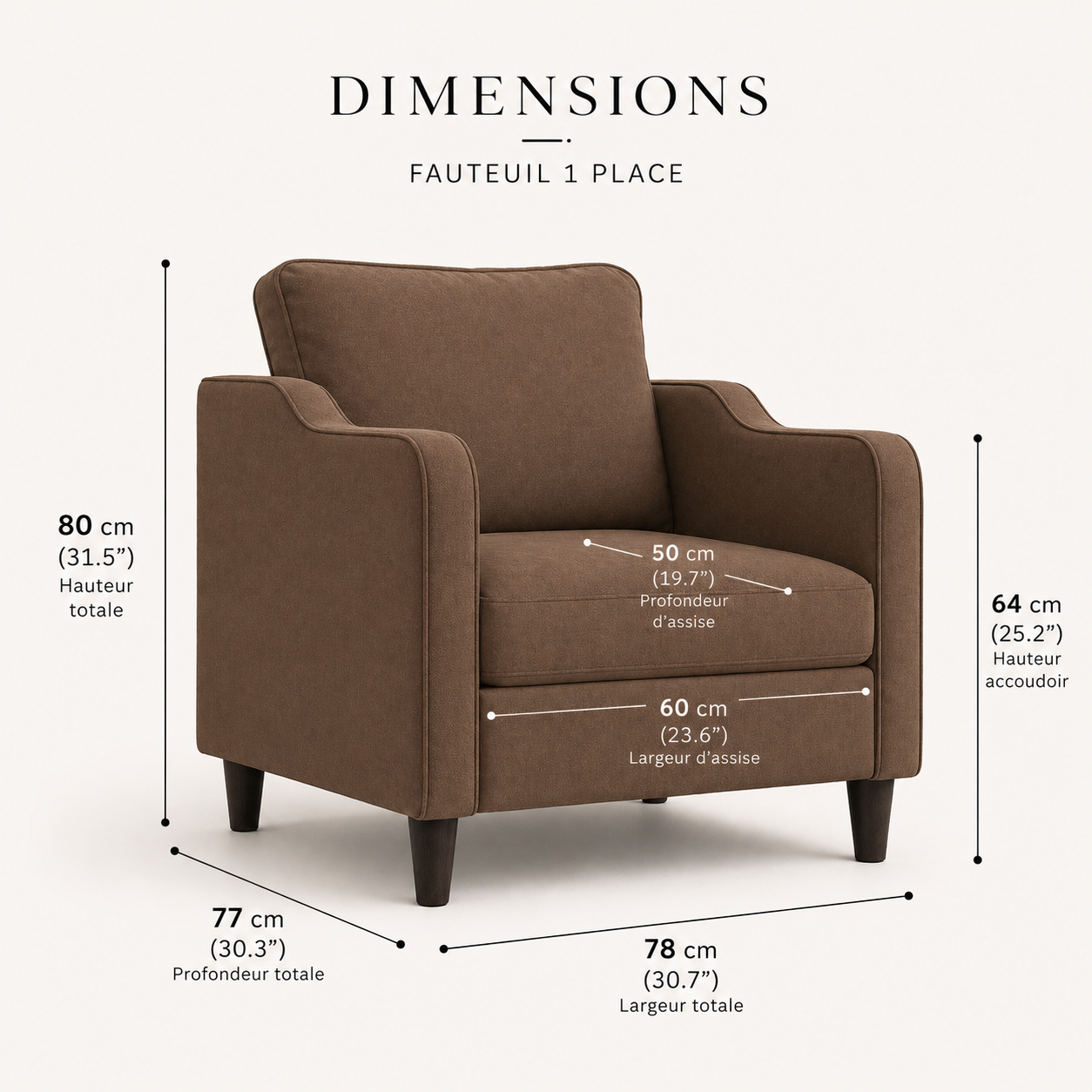 Fauteuil de salon marron en tissu