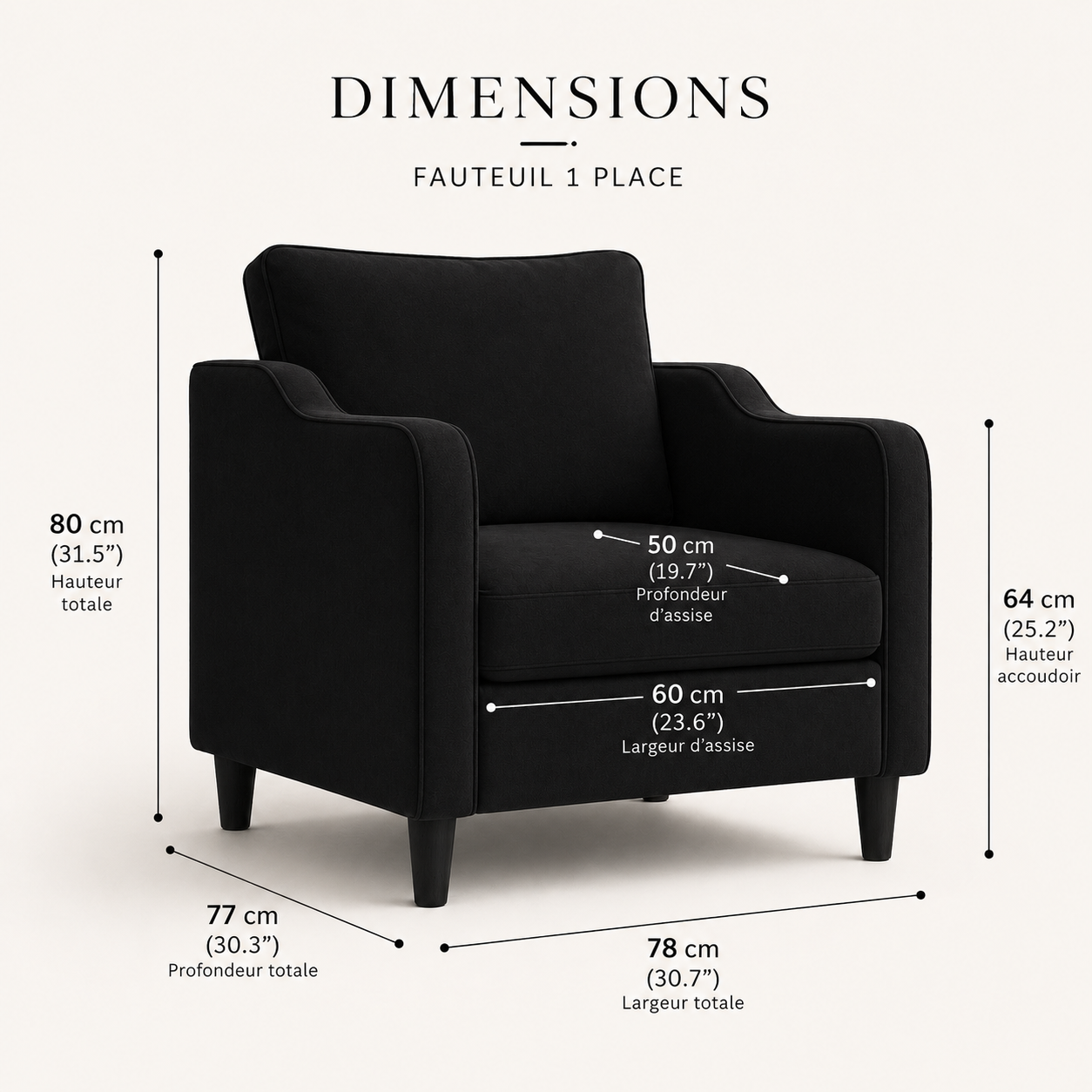 Fauteuil de salon noir en tissu