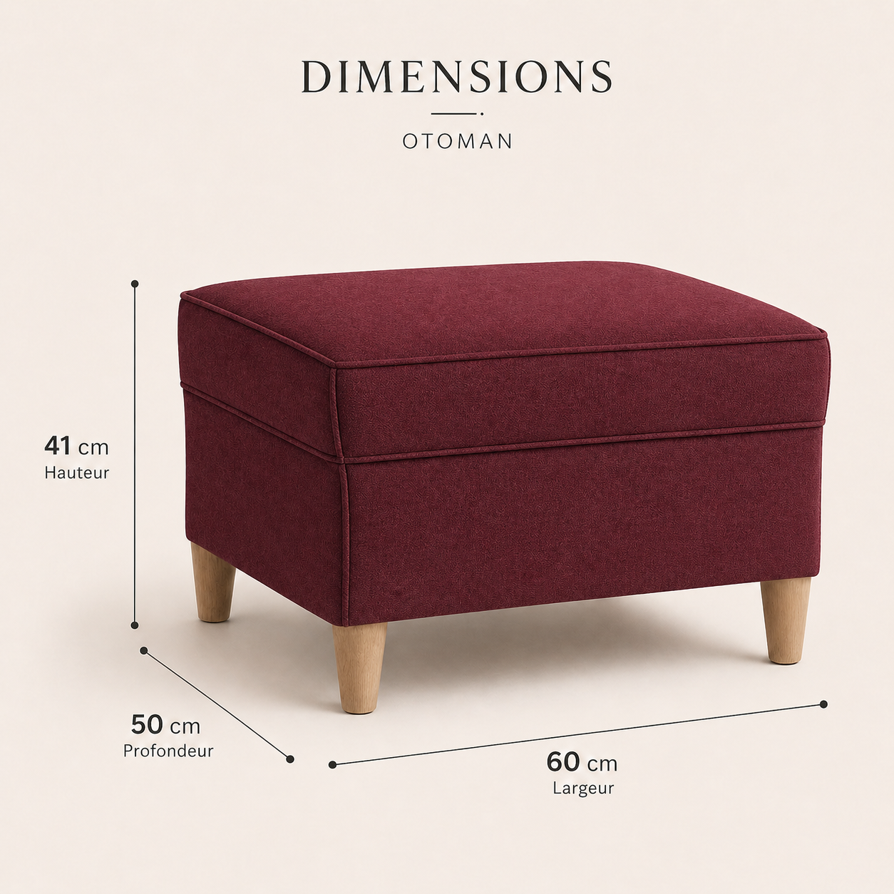 Tabouret repose-pieds rouge bordeaux 60x50x41 cm