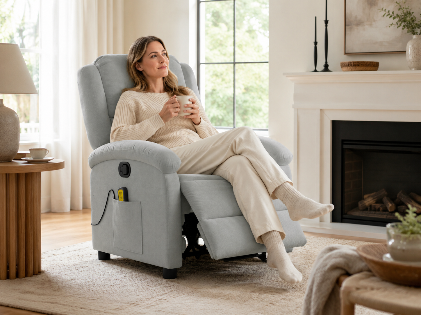 Fauteuil inclinable électrique de massage en velours |Plusieurs coloris