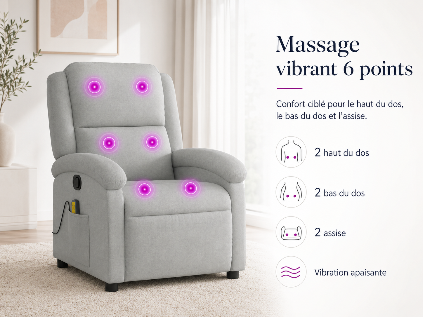 Fauteuil inclinable électrique de massage en velours |Plusieurs coloris
