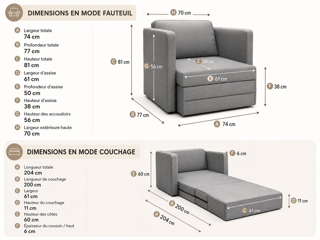 Canapé-lit convertible en tissu |Plusieurs coloris