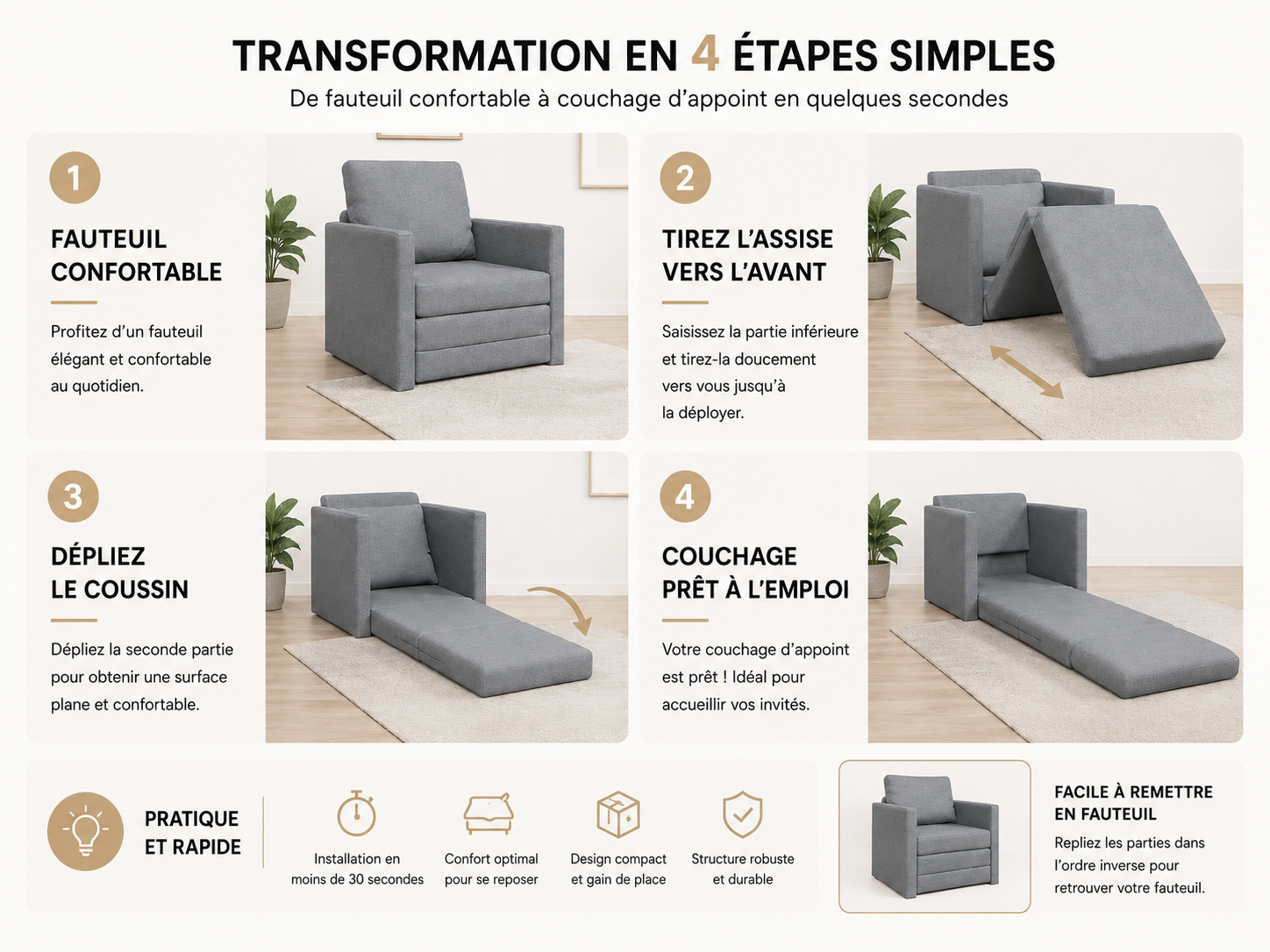 Canapé-lit convertible en tissu |Plusieurs coloris