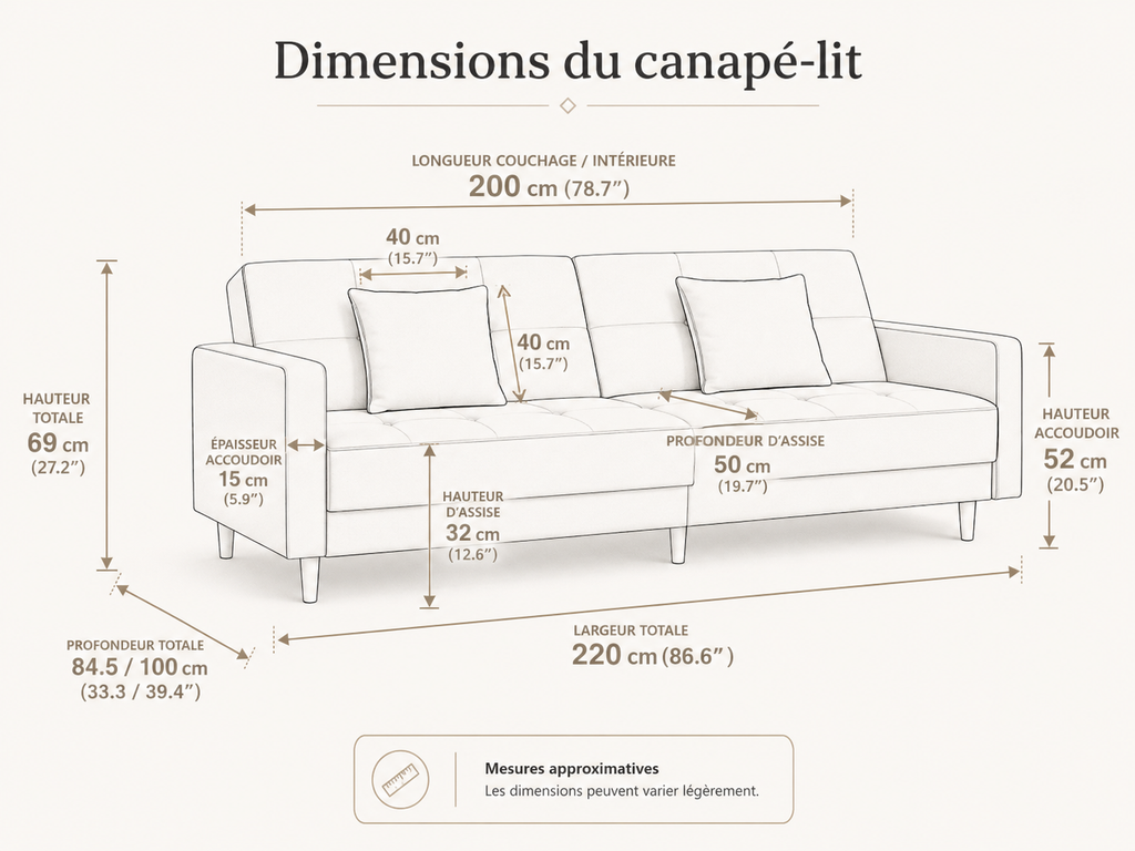 Canapé-lit convertible en tissu avec ou sans accoudoirs