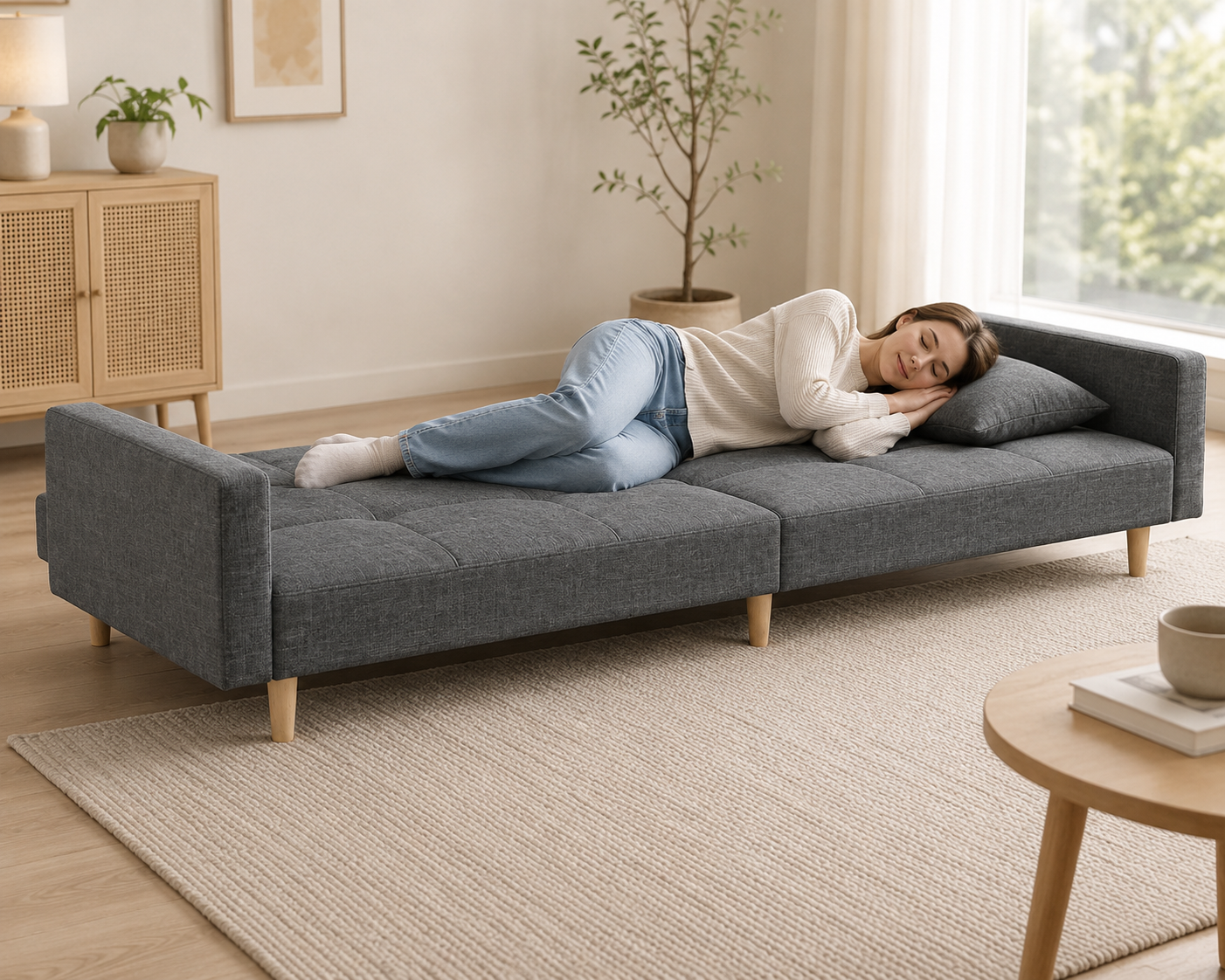 Canapé-lit convertible en tissu avec ou sans accoudoirs