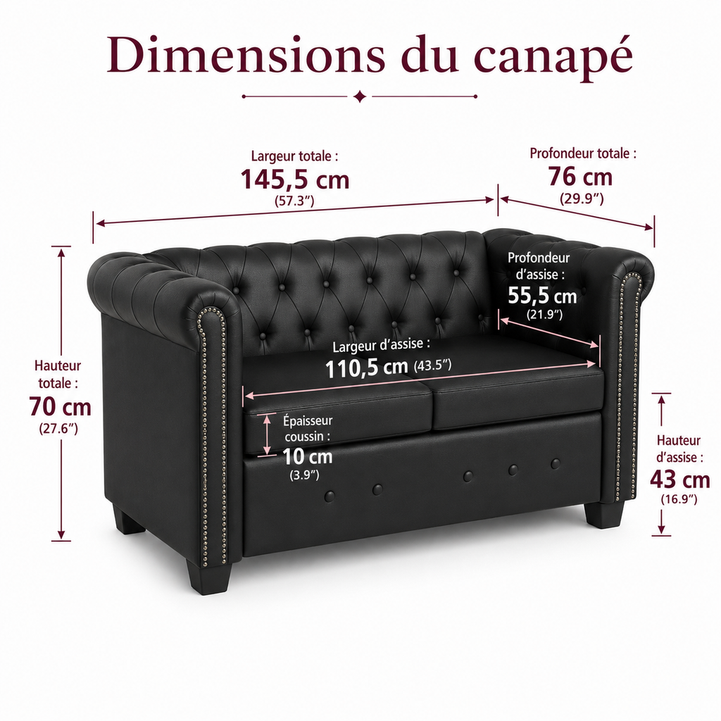 Canapé 2 places Chesterfield en similicuir