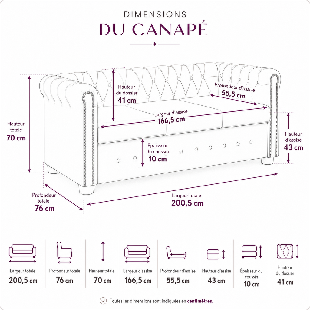 Canapé Chesterfield 3 places en similicuir