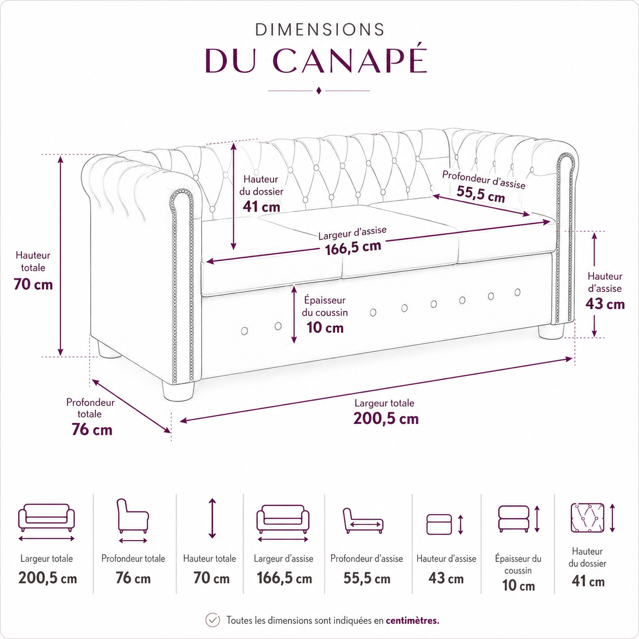 Canapé Chesterfield 3 places en similicuir
