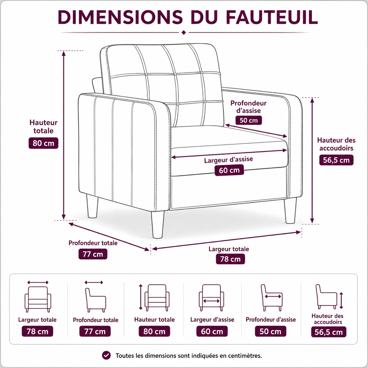 Fauteuil en tissu rembourré |Plusieurs coloris