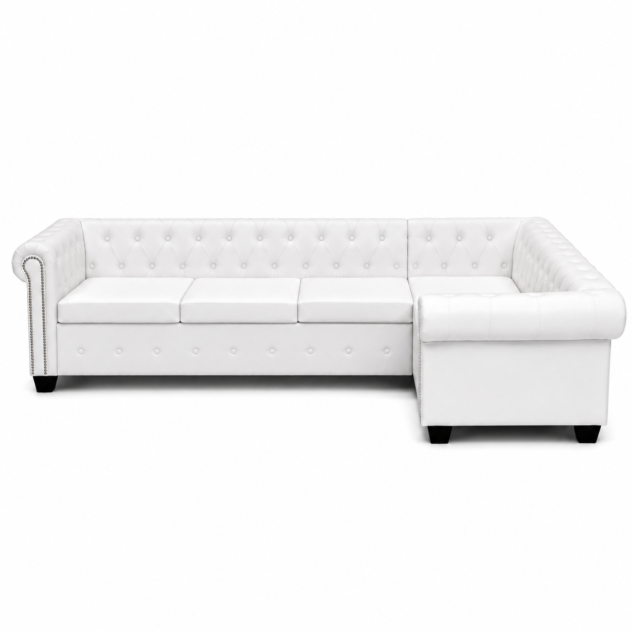 Canapé d'angle Chesterfield 5 places blanc cuir artificiel