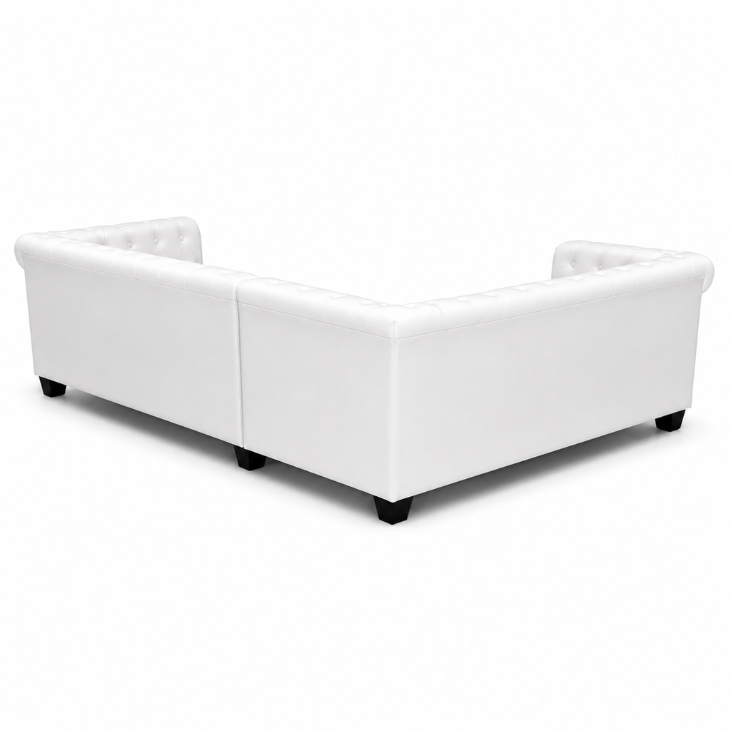 Canapé d'angle Chesterfield 5 places blanc cuir artificiel