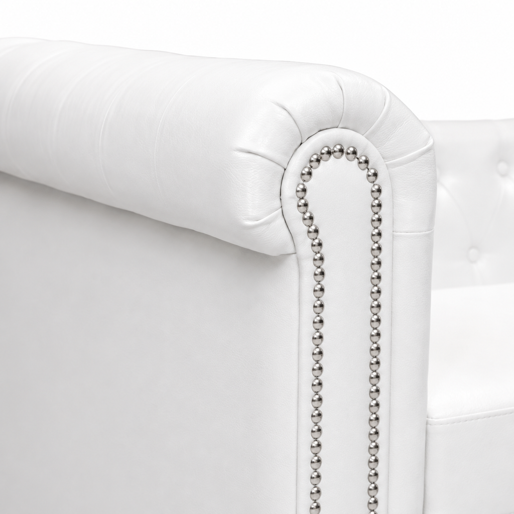 Canapé d'angle Chesterfield 5 places blanc cuir artificiel