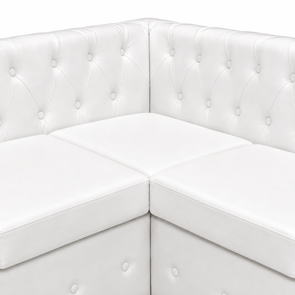 Canapé d'angle Chesterfield 5 places blanc cuir artificiel