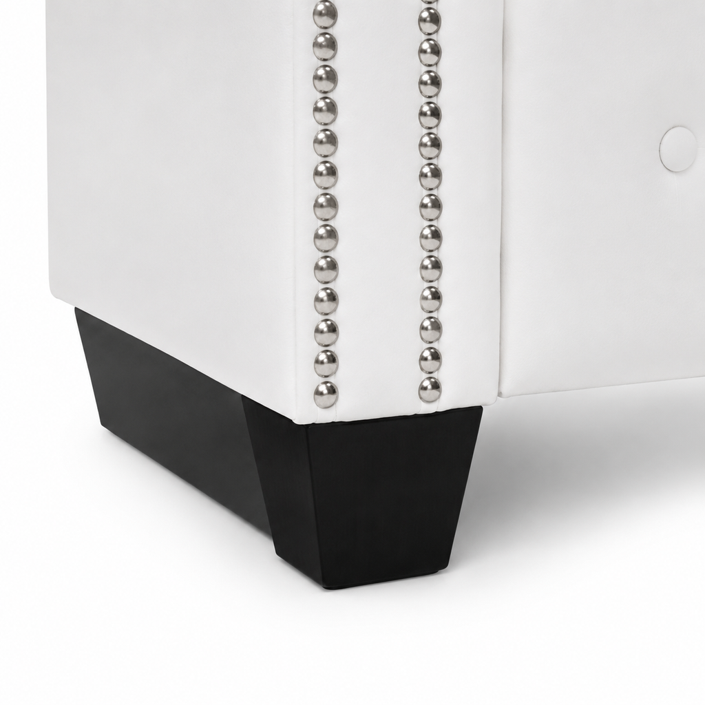 Canapé d'angle Chesterfield 5 places blanc cuir artificiel