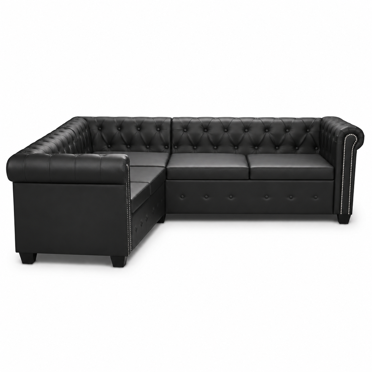 Canapé d'angle Chesterfield 5 places noir cuir artificiel