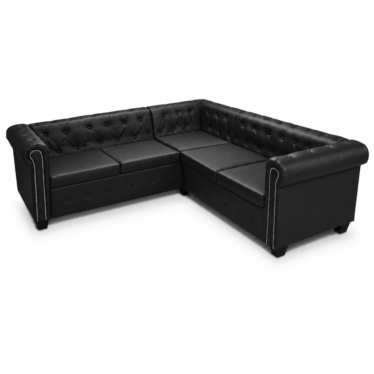 Canapé d'angle Chesterfield 5 places noir cuir artificiel