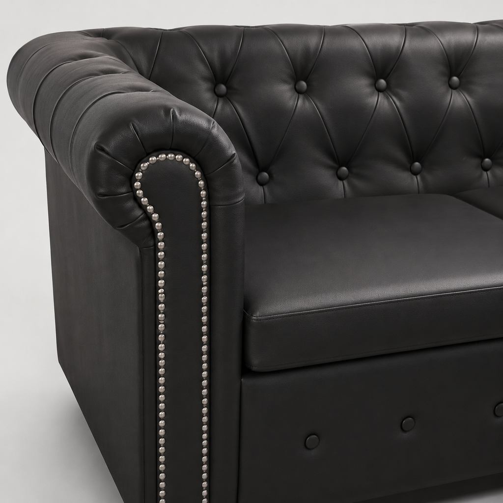 Canapé d'angle Chesterfield 5 places noir cuir artificiel