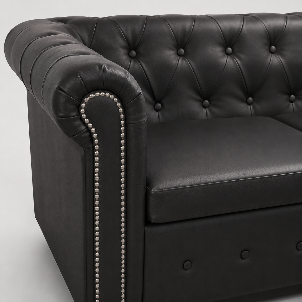 Canapé d'angle Chesterfield 5 places noir cuir artificiel