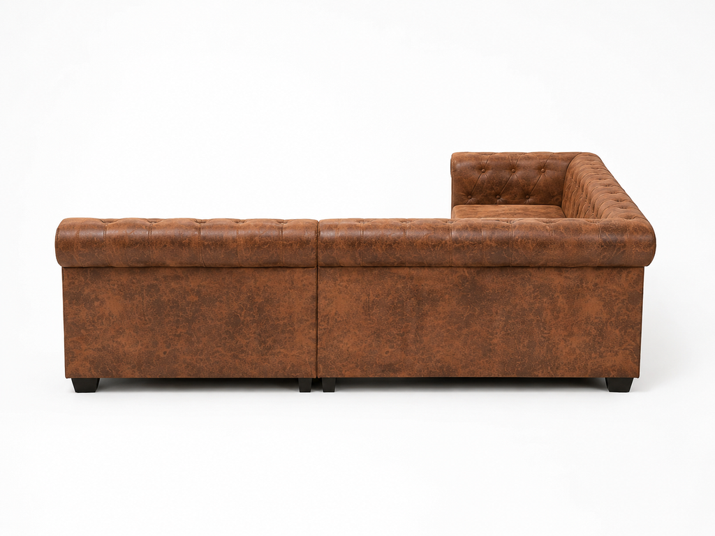 Canapé d'angle Chesterfield 6 places marron cuir artificiel