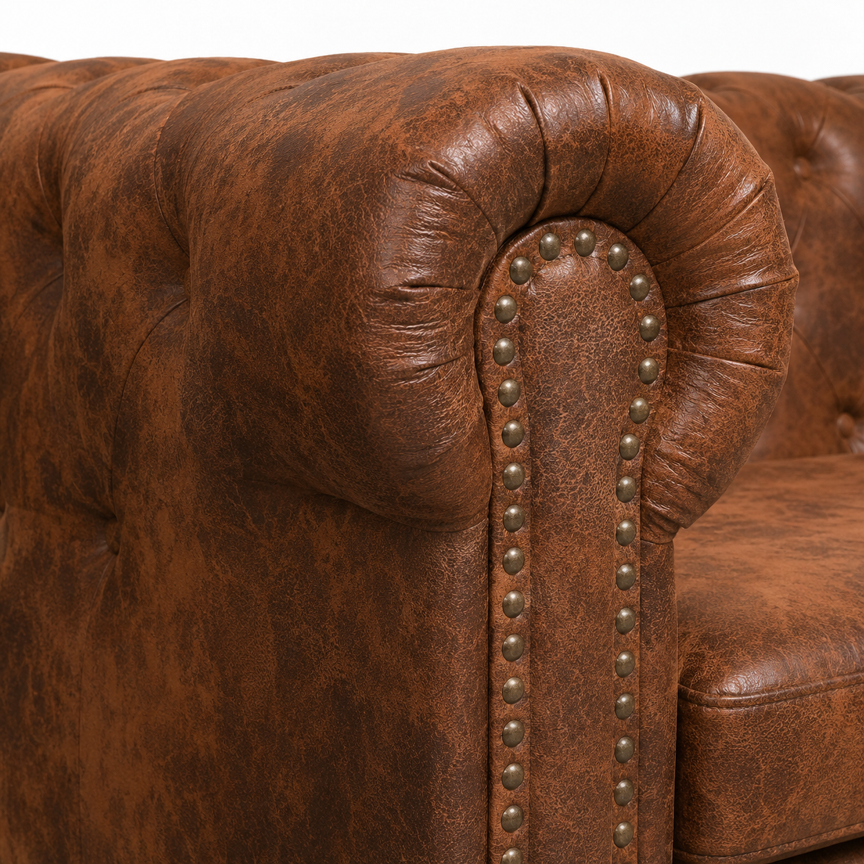 Canapé d'angle Chesterfield 6 places marron cuir artificiel