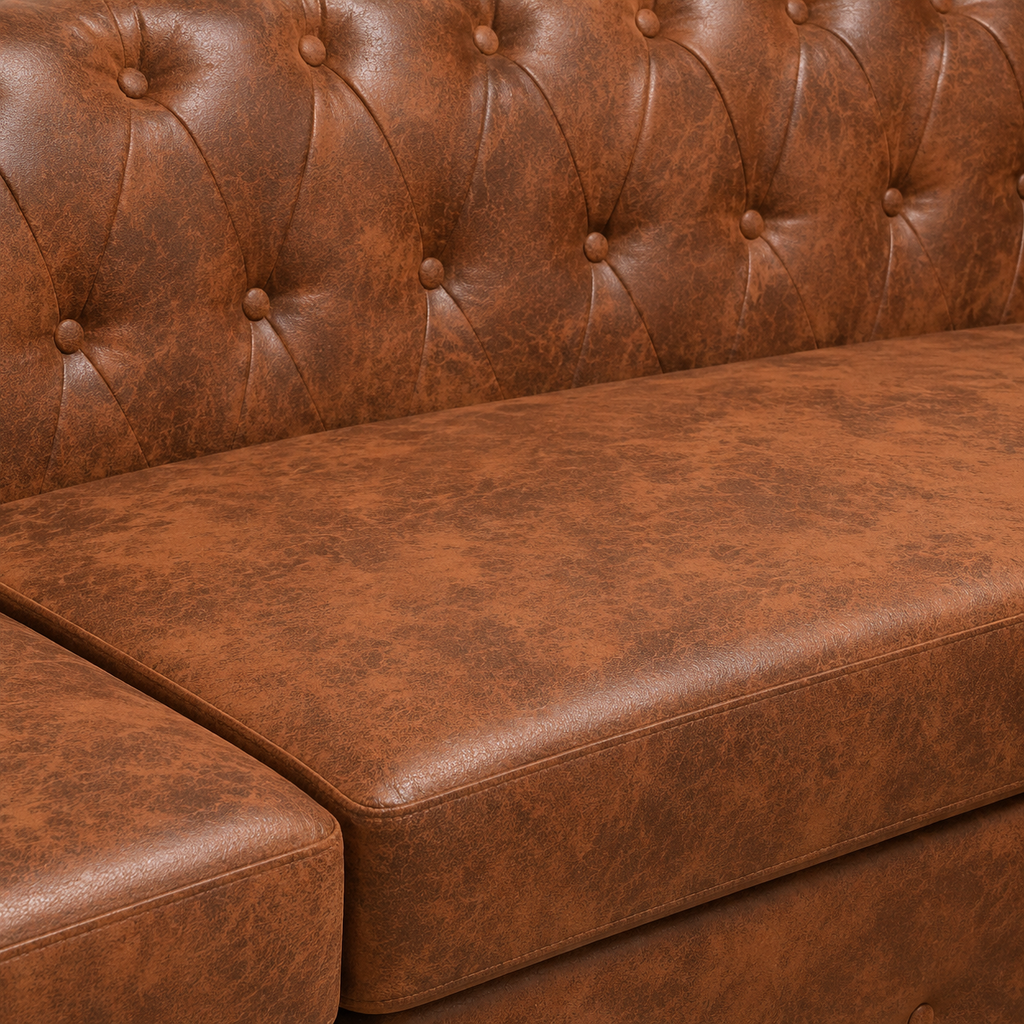 Canapé d'angle Chesterfield 6 places marron cuir artificiel