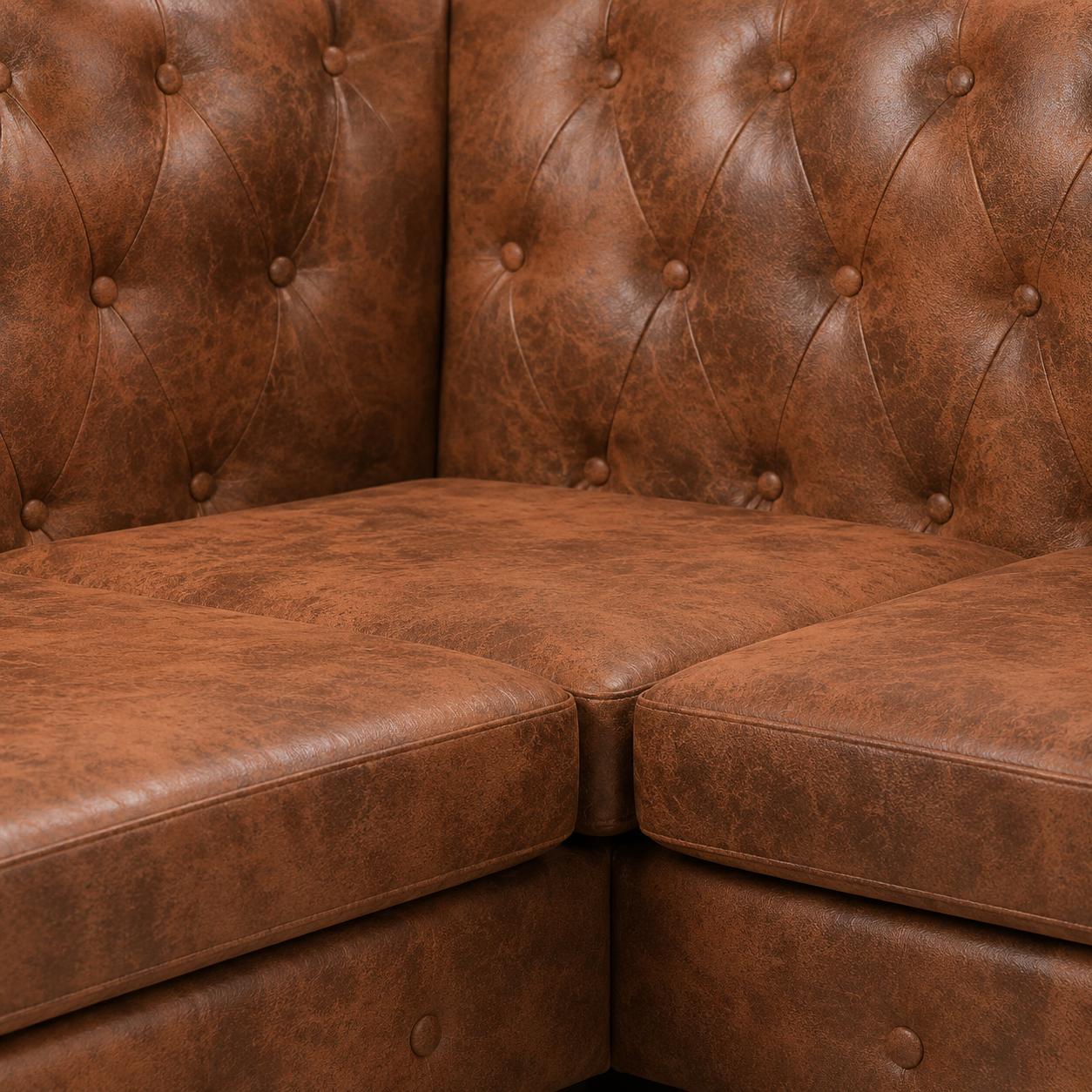 Canapé d'angle Chesterfield 6 places marron cuir artificiel