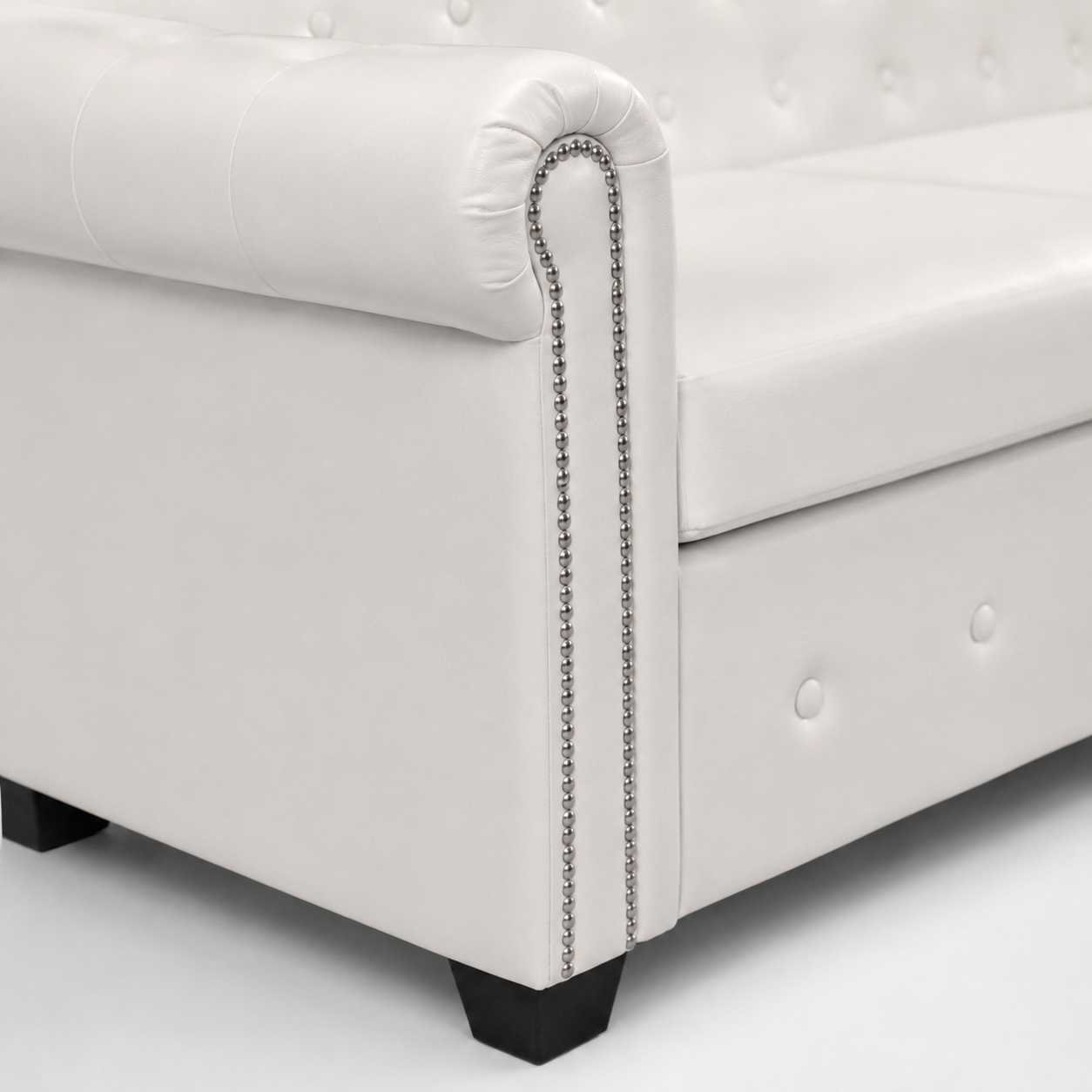 Canapé d'angle Chesterfield 6 places blanc cuir artificiel