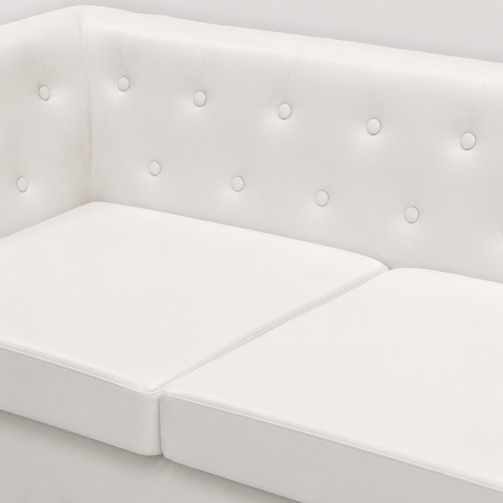 Canapé d'angle Chesterfield 6 places blanc cuir artificiel
