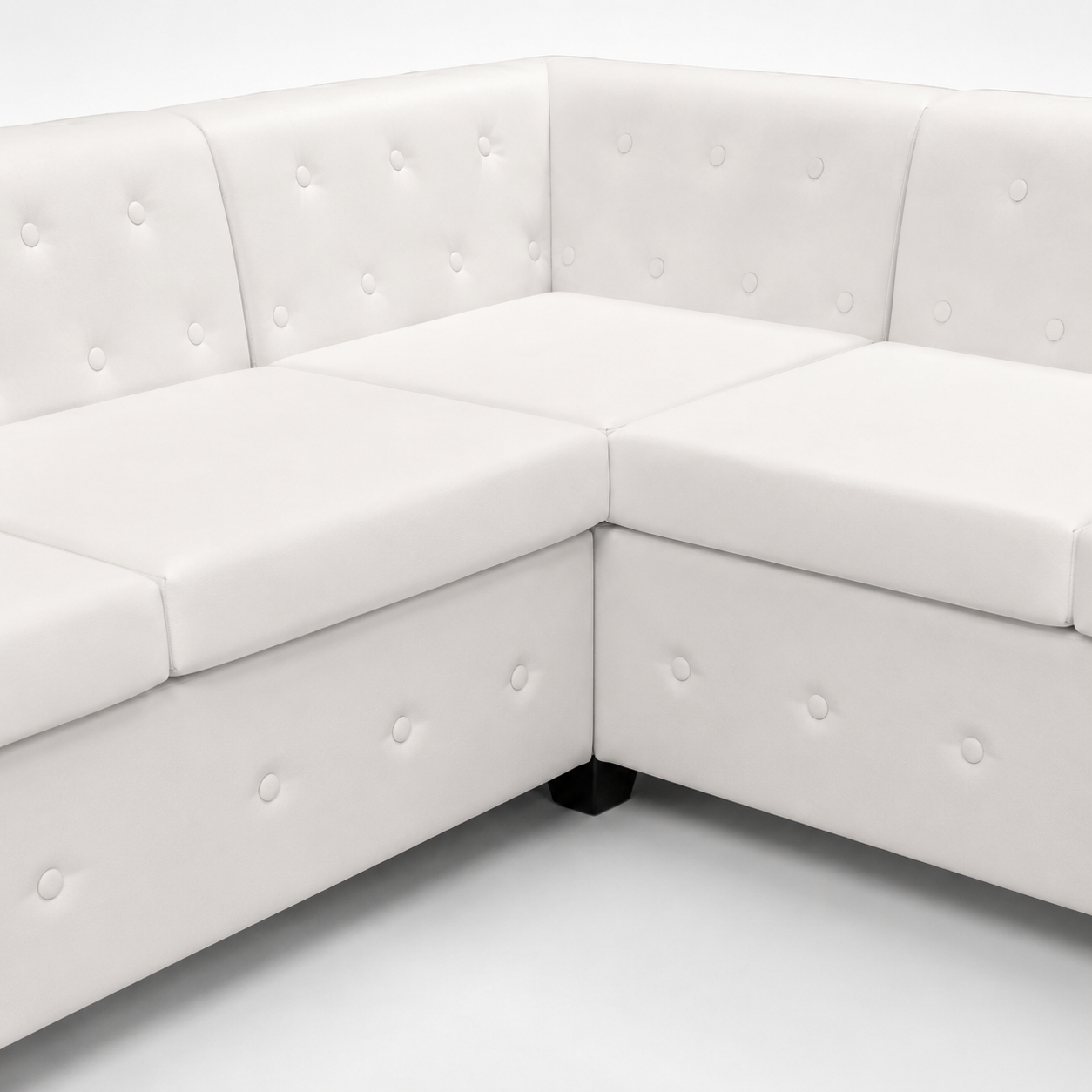 Canapé d'angle Chesterfield 6 places blanc cuir artificiel