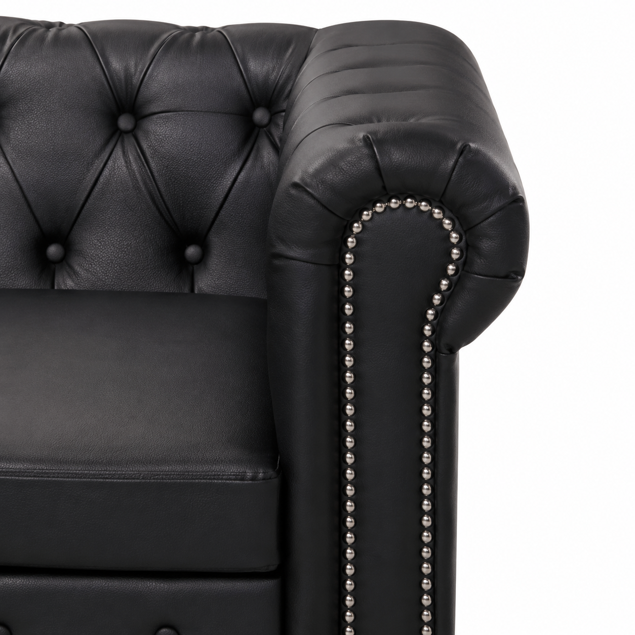 Canapé d'angle Chesterfield 6 places noir cuir artificiel